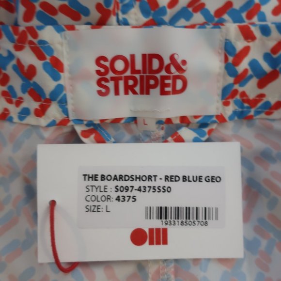 NWT Mens Solid & Striped "The Boardshort Red, Blue Geo" Swim Shorts Sz L* - Picture 9 of 9